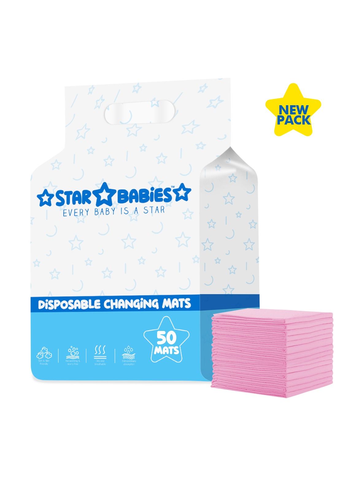 Star Babies Disposable Changing Mat Pack of 50 - PINK, NEW