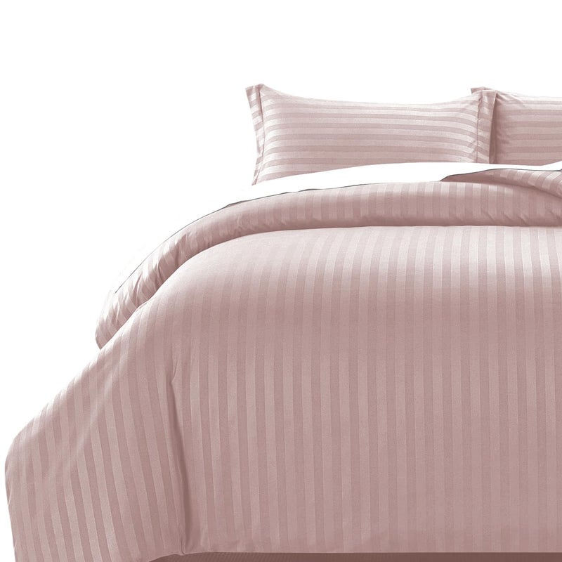 MOONLIGHT20015 Single Duvet Cover Set Reversible Stripes Satin Bedding Set with Pillowcase Soft Hypoallergenic Duvet Covers Peach 135x200 CM