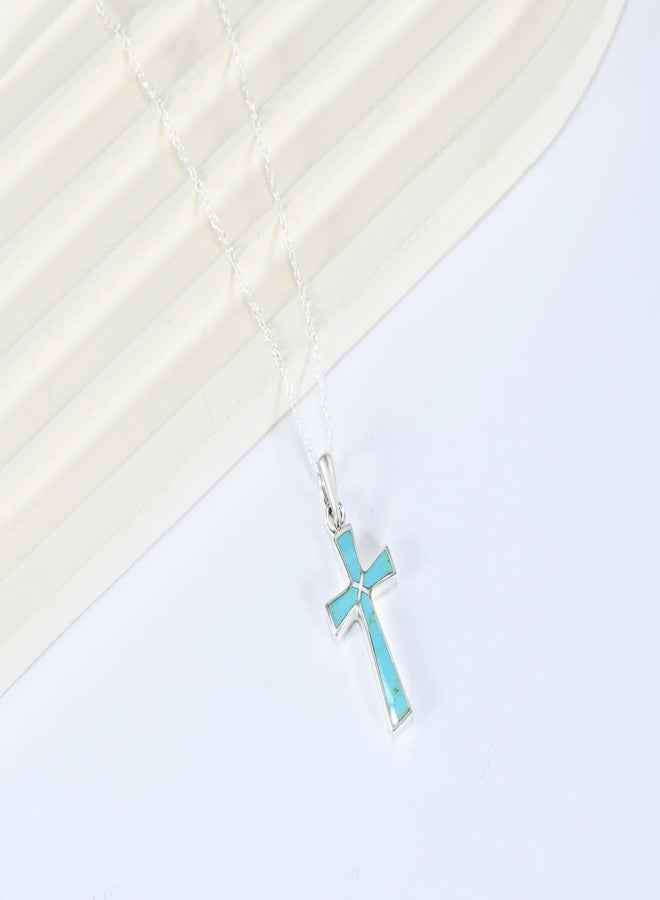 ايرافيدا قلادة من الفضة الإسترليني عيار 925 بتصميم بسيط وروحاني على شكل صليب مسيحي، مصنوعة من الحجر والصدف، طولها 18 بوصة (فيروز أخضر). - Image 5
