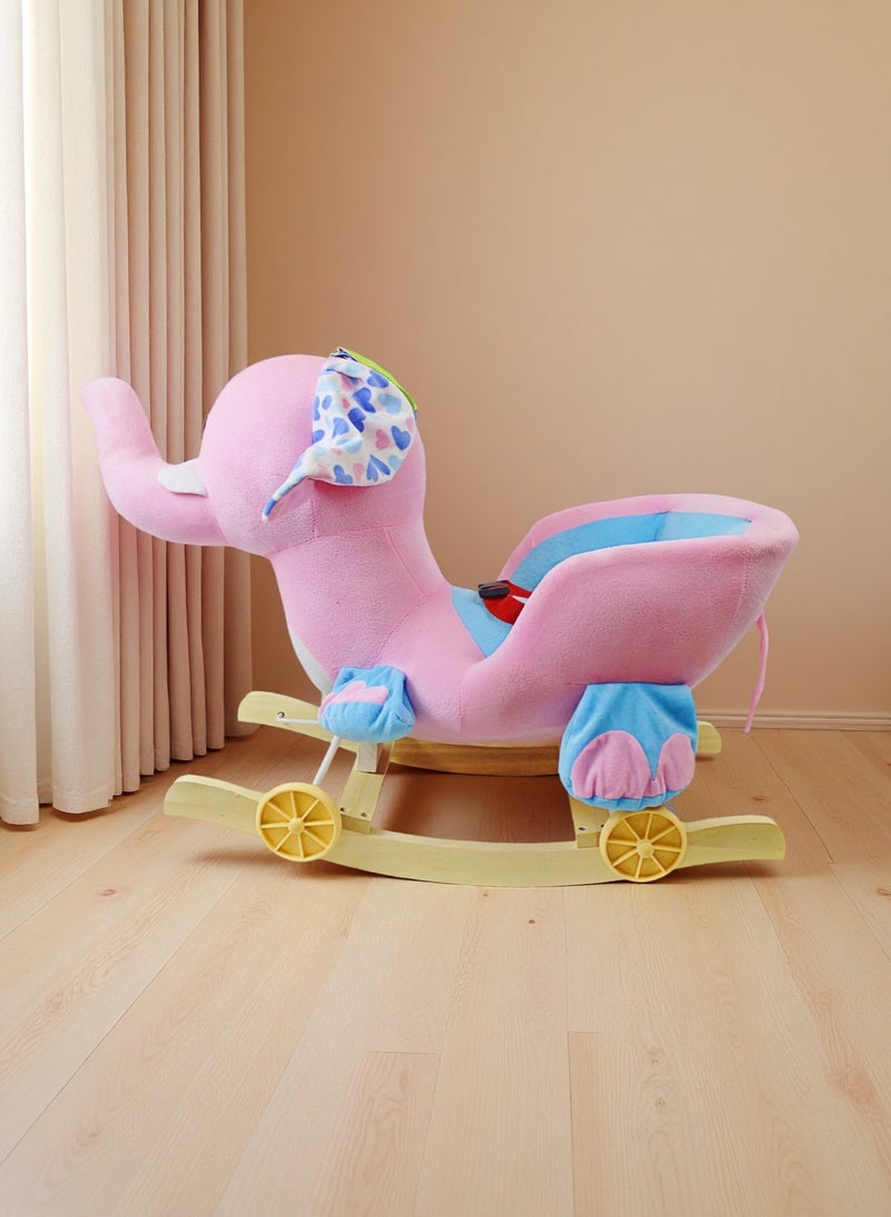 إيزي فيتشور حصان هزاز سهل الركوب على شكل فيل محشو بعجلات للأطفال 2 في 1 لعبة هزازة ومنزلقة للأطفال الصغار - Image 1