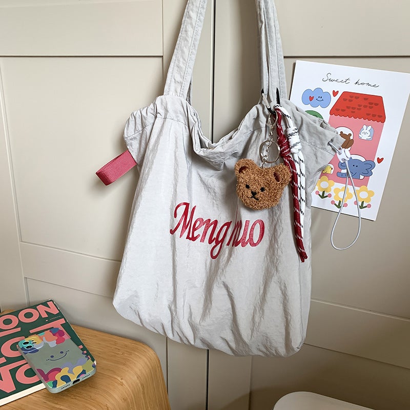 Drawstring Nylon Shoulder Bag Japanese Commuter Lightweight Handbag Large Capacity All-Match Class Tote Bag