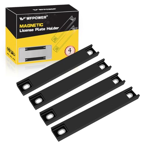 WFPOWER 4 Pack License Plate Magnet, Premium Rubber Coated Magnetic License Plate Holder, Black Dealership Demo Tag Test Drives Temp Holder for Car Dealer Magnet License Plate, No Scratch for Car - Image 1