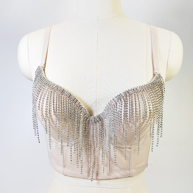 Beaded Fringe Crop Top Bralette for Party Black  - Image 4