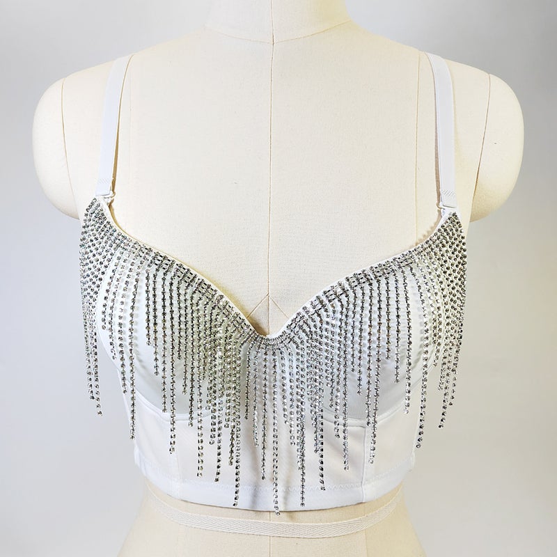 Beaded Fringe Crop Top Bralette for Party Black  - Image 3