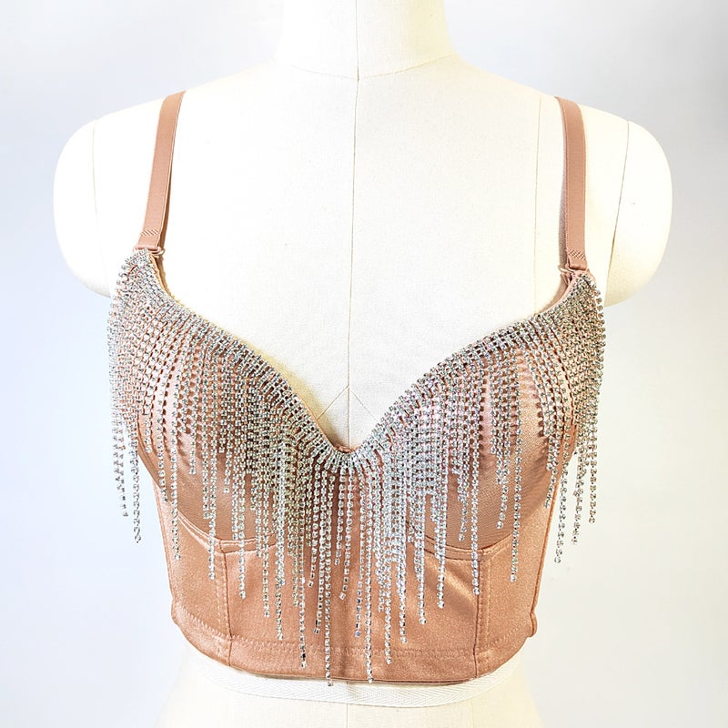 Beaded Fringe Crop Top Bralette for Party Black  - Image 5