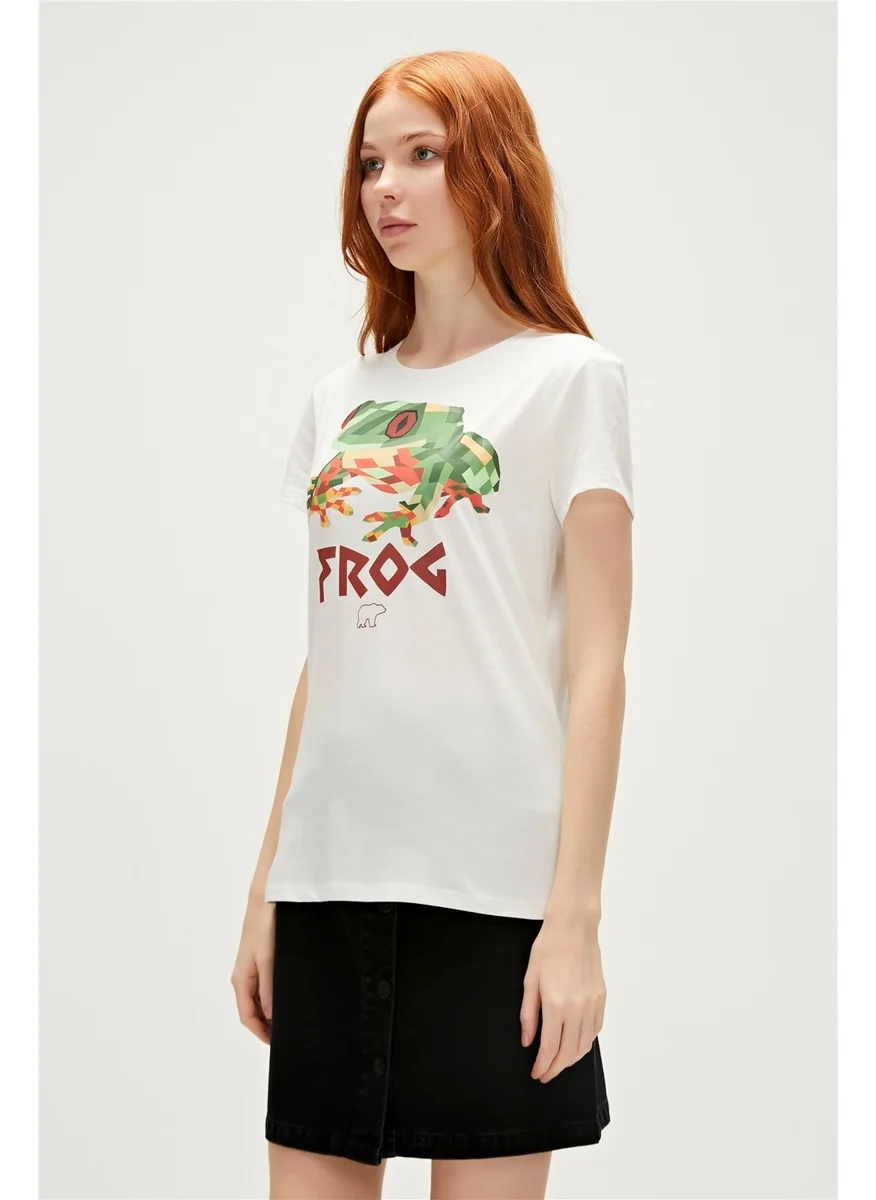 باد بير Frog T-Shirt Off-White White Printed Women's T-Shirt10