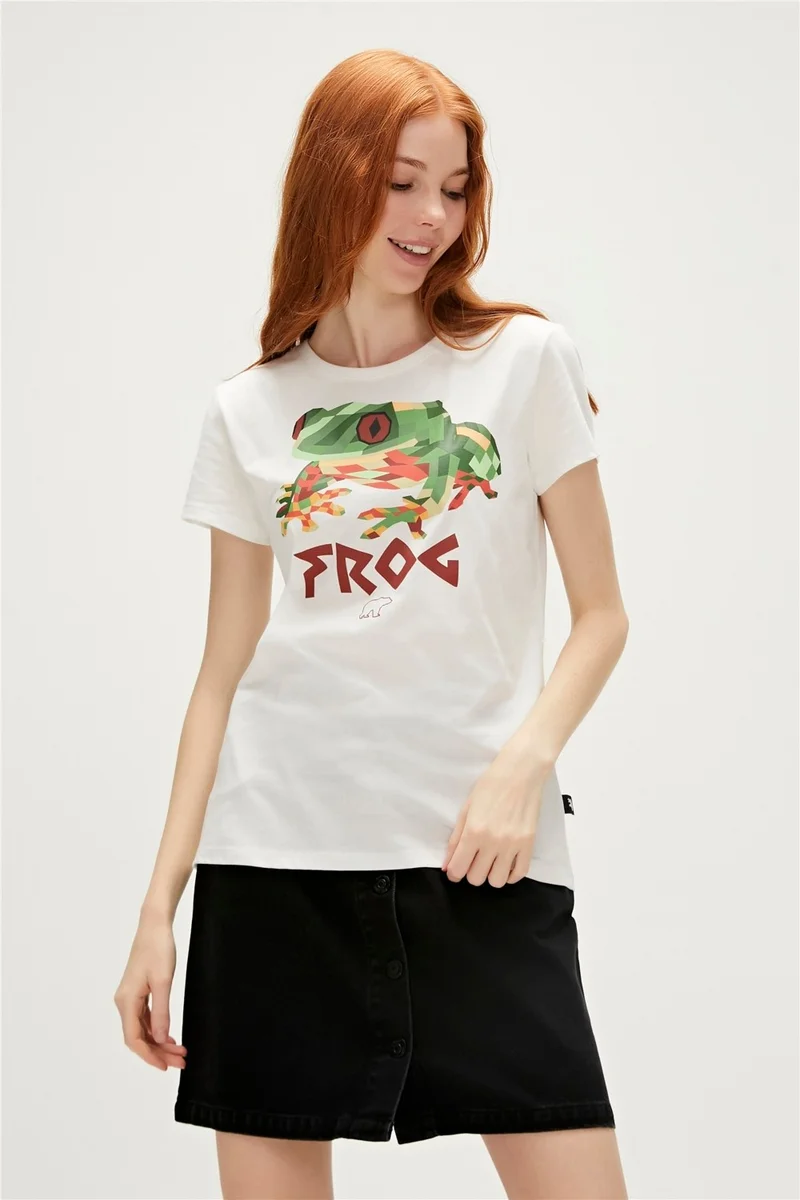 Bad Bear Frog T-Shirt Off-White White Printed Women's T-Shirt10