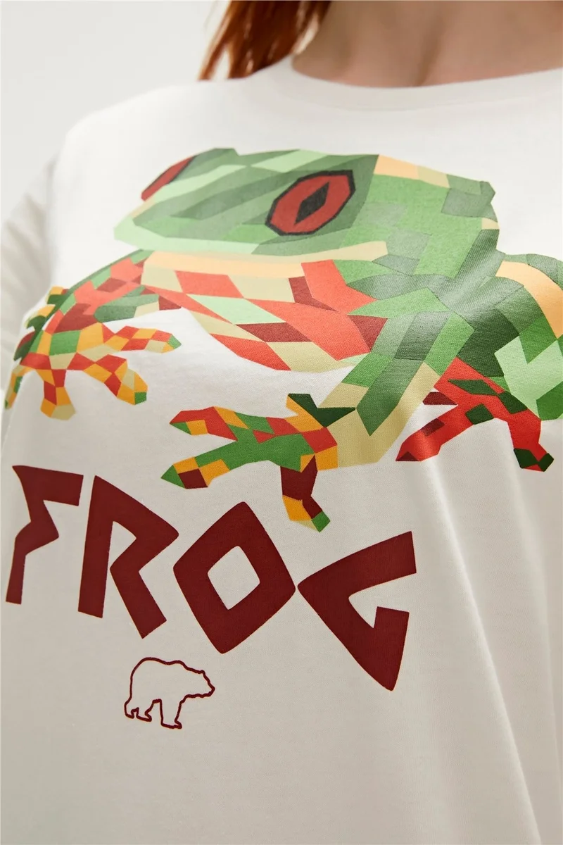 Bad Bear Frog T-Shirt Off-White White Printed Women's T-Shirt10