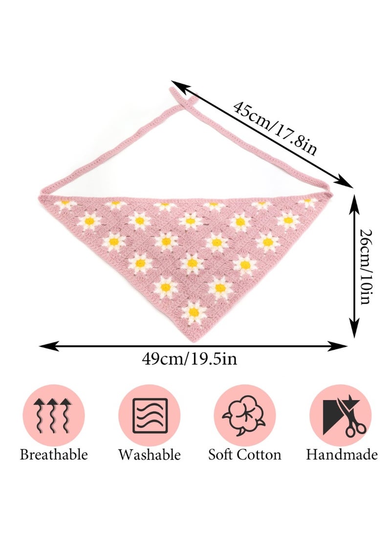 KHAJUL 3PCS Crochet Bandanas Headbands Cute Flowers Hairbands Pink Knitted Headscarf Green Daisy Head Scarf Foral Headwrap Y2k Aesthetic Accessories - Image 2