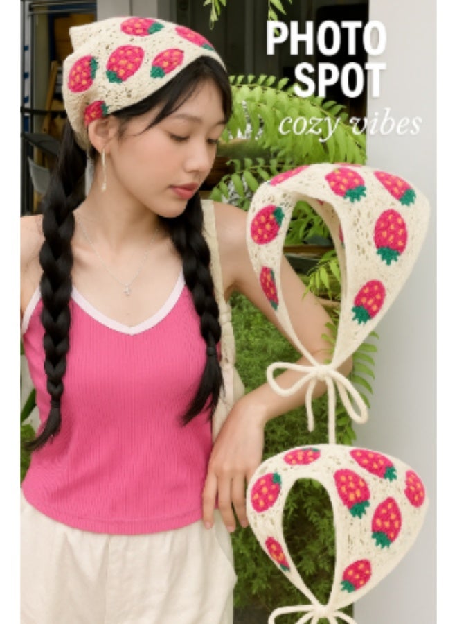 KHAJUL 3PCS Crochet Bandanas Headbands Cute Flowers Hairbands Pink Knitted Headscarf Green Daisy Head Scarf Foral Headwrap Y2k Aesthetic Accessories - Image 3