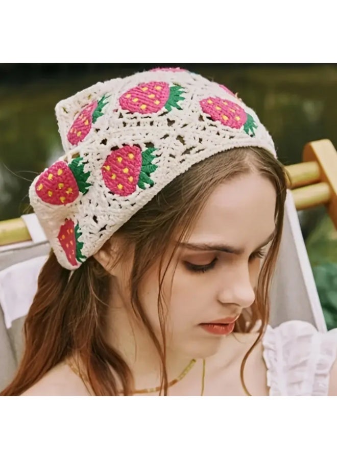 KHAJUL 3PCS Crochet Bandanas Headbands Cute Flowers Hairbands Pink Knitted Headscarf Green Daisy Head Scarf Foral Headwrap Y2k Aesthetic Accessories - Image 4