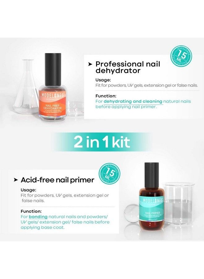 modelones - 15Ml Gel Nail Polish Nail Dehydrator And Primer 4Pcs Acid Free Natural Nail Prep Dehydrate & Bond Primer Nail Bond Air Dry Superior Bonding Primer For Acrylic Powder Nail Supplies Set - Image 1
