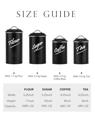 Hillbond Canisters Sets for The Kitchen Countertop with Airtight Lids Tea Coffee Sugar and Flour Containers Farmhouse Black Canisters for Kitchen Counter Set of 4 - Image 3