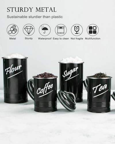 Hillbond Canisters Sets for The Kitchen Countertop with Airtight Lids Tea Coffee Sugar and Flour Containers Farmhouse Black Canisters for Kitchen Counter Set of 4 - Image 2