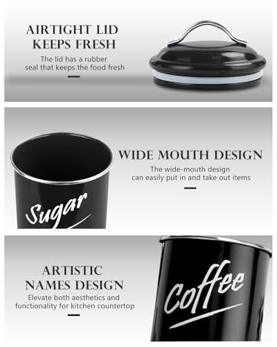 Hillbond Canisters Sets for The Kitchen Countertop with Airtight Lids Tea Coffee Sugar and Flour Containers Farmhouse Black Canisters for Kitchen Counter Set of 4 - Image 4