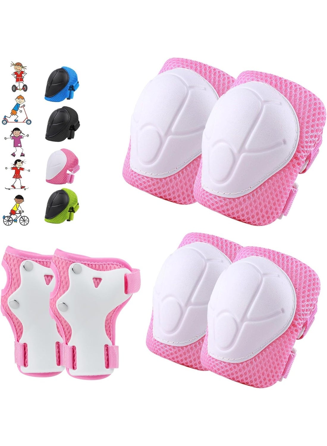 6PCS Kids Protective Gear Set,Toddler Knee Pads and Elbow Pads, Wrist Guards Set, Skating Cycling Bike Rollerblading Scooter, Upgraded & Durable Material, Rollerblading Safety Protective Equipment for Men Women Children(Pink)