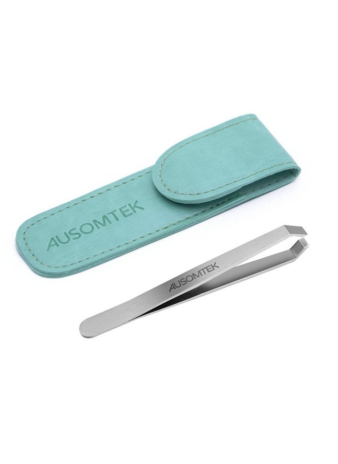 Ausomtek - Usomtek Beard Tweezers White Hair Plucking Tweezers Stainless Steel Fine Hair Removal Tweezers Eyebrows Shaping Tool 5Mm Tip Cyan Pu Case 1Pack - Image 1