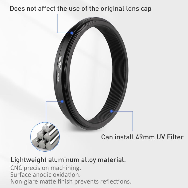 Haoge Lens Filter Adapter Ring for Fujifilm X100VI Fuji FinePix X100V Camera fit 49mm UV CPL ND Filter Lens Cap Replace Fujifilm AR-X100 Black - Image 3