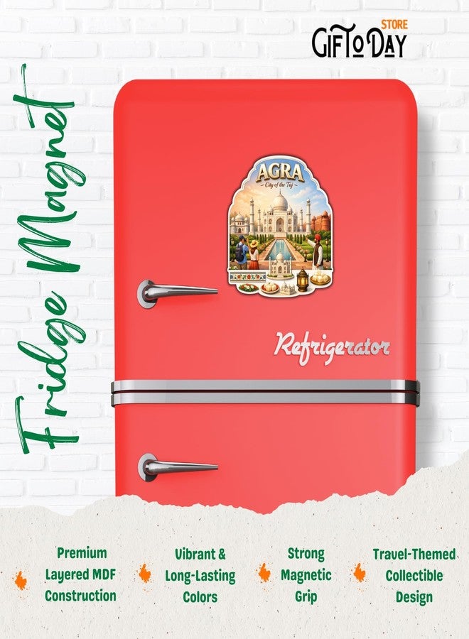 GiftODay Indian Places Theme Souvenir Wooden Fridge Magnet for Refrigerator - Decorative Fridge Magnet for Kitchen & Home Decoration Size 3x3 Inches | Pack of 1 (Agra) - Image 2