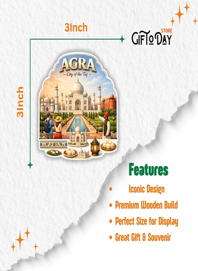 GiftODay Indian Places Theme Souvenir Wooden Fridge Magnet for Refrigerator - Decorative Fridge Magnet for Kitchen & Home Decoration Size 3x3 Inches | Pack of 1 (Agra) - Image 3