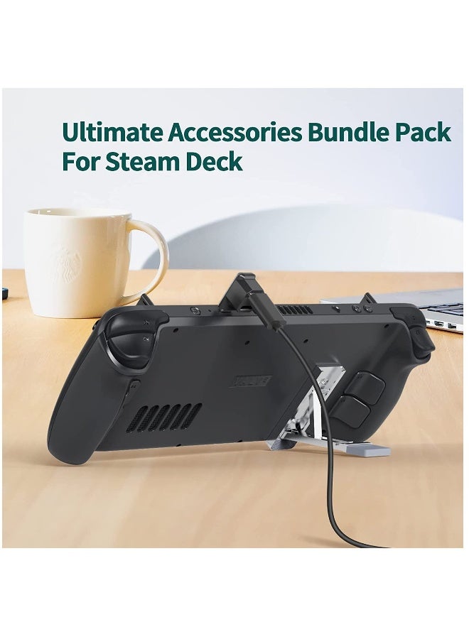Steam Deck Joystick Guard Set: 6 Protective Holders, 1 Kickstand, and 1 90-Degree USB-C Male to Dual USB-C Adapter for Switch Lite and Phones. - Image 2