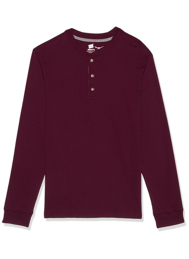 Hanes Mens Beefy Long Sleeve Three-Button Henley Shirt, Mulled Berry, X-Large Us - Image 1