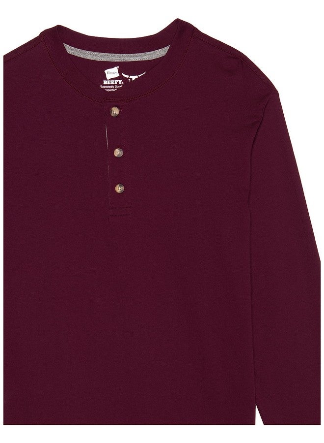 Hanes Mens Beefy Long Sleeve Three-Button Henley Shirt, Mulled Berry, X-Large Us - Image 2