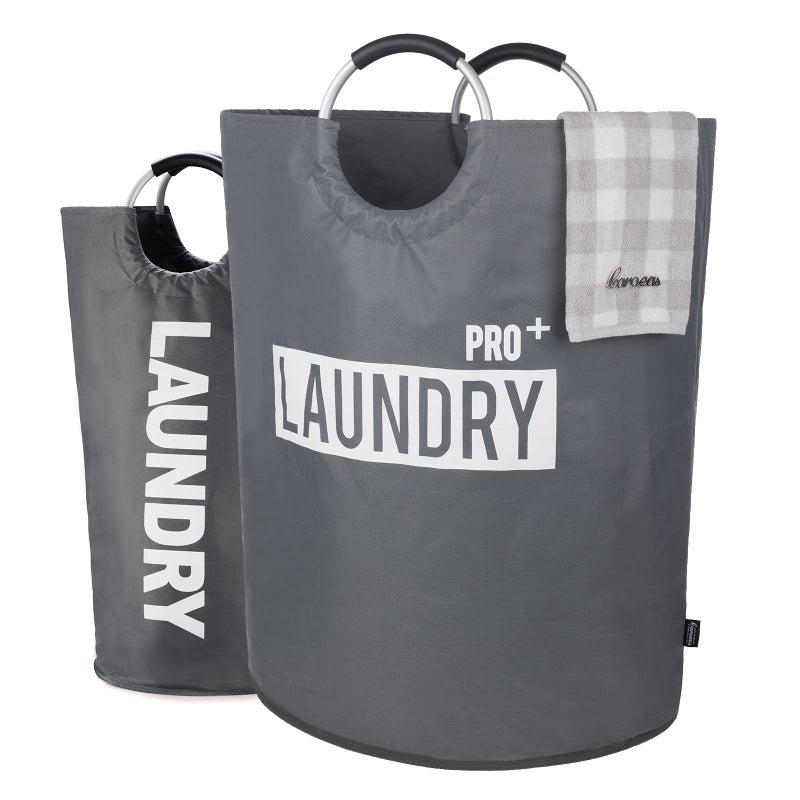 Caroeas Super Large 150L Laundry Basket Pro, Waterproof Laundry Hamper, Collapsible Laundry Basket Easy Storage, Clothes Hamper Stands Up Well, Laundry Bag with Padded Handles (Dark Grey) - Image 1
