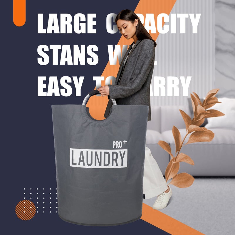 Caroeas Super Large 150L Laundry Basket Pro, Waterproof Laundry Hamper, Collapsible Laundry Basket Easy Storage, Clothes Hamper Stands Up Well, Laundry Bag with Padded Handles (Dark Grey) - Image 2