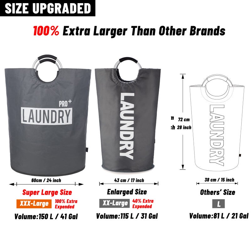 Caroeas Super Large 150L Laundry Basket Pro, Waterproof Laundry Hamper, Collapsible Laundry Basket Easy Storage, Clothes Hamper Stands Up Well, Laundry Bag with Padded Handles (Dark Grey) - Image 3