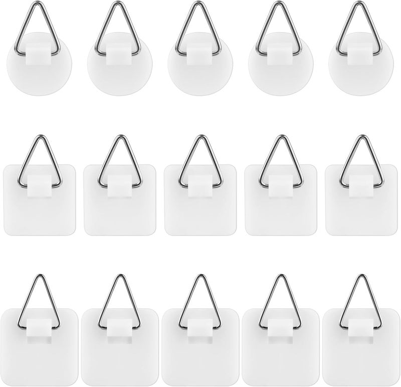 simarro 15PCS Adhesive Picture Hanger, Picture Hanging Hooks Without Nails Foamboard Pictures Hanging Hooks Plate Hangers for The Wall for Plate Frame Wall Art Decor Bathroom Closet(Round Square) - Image 1