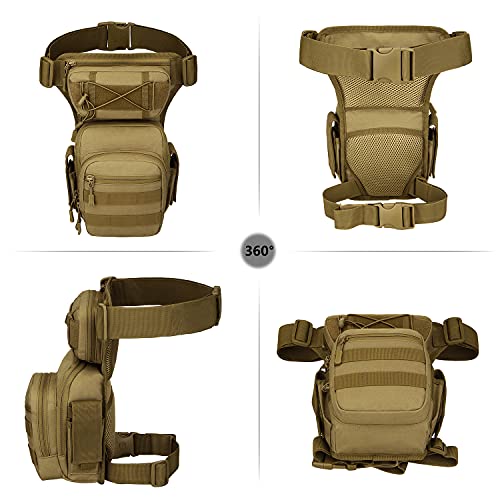 SunForMorning Tactical Drop Leg Bag Military Tool Gear Fanny Thigh Pack Molle Utility Airsoft Motorcycle Cycling Waist Gear Pouch 1 Patch Included Brown - Image 3