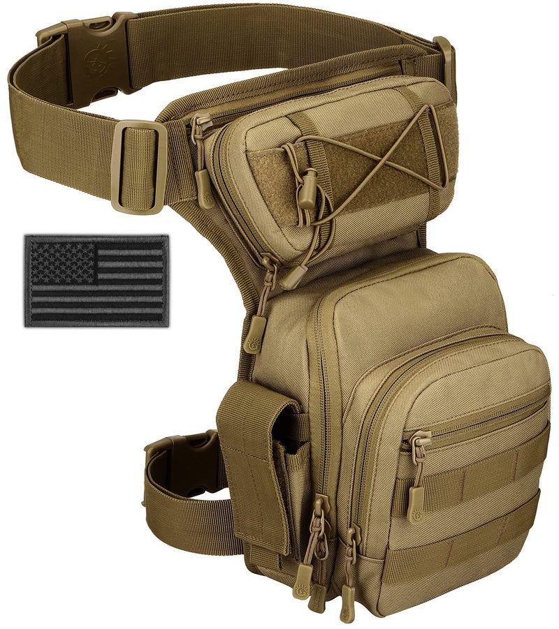 SunForMorning Tactical Drop Leg Bag Military Tool Gear Fanny Thigh Pack Molle Utility Airsoft Motorcycle Cycling Waist Gear Pouch 1 Patch Included Brown - Image 2