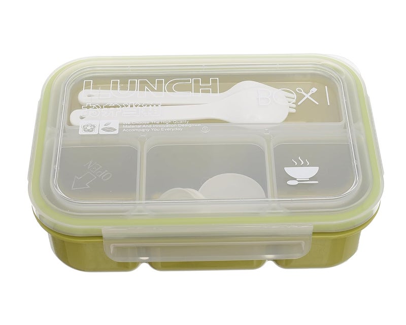 AG-10 8841 Divided Lunch Box with Transparent Lid, Sauce Container, Spoon & Knife - Red Pink