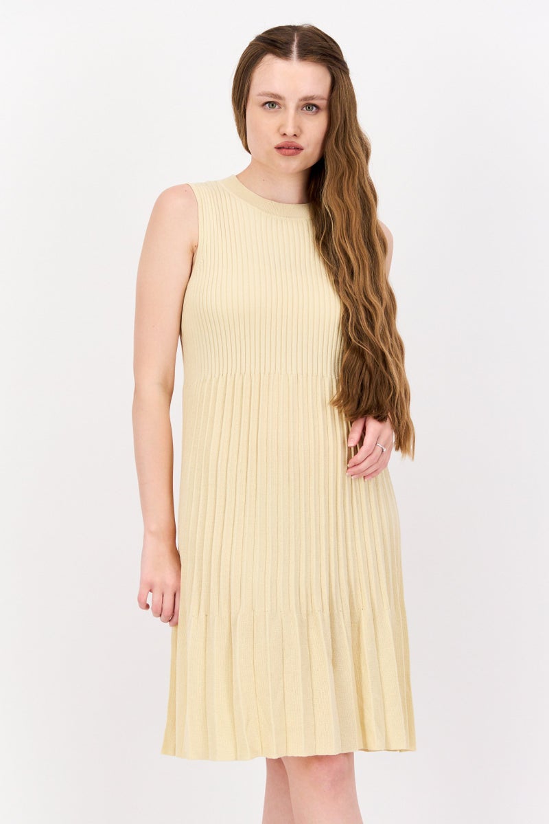 ESPRIT فستان ميني مطوي للنساء، بيج - Image 1