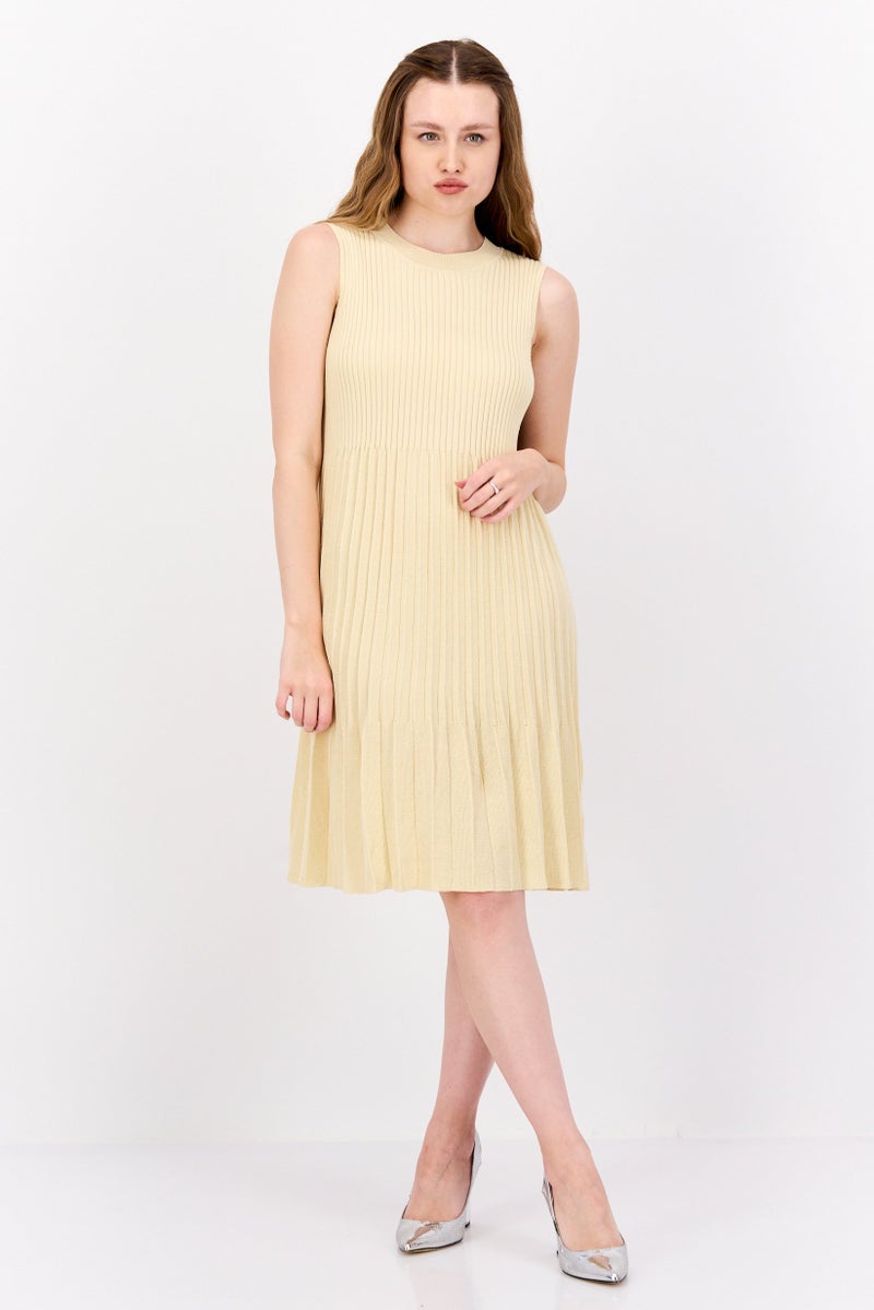 ESPRIT فستان ميني مطوي للنساء، بيج - Image 4