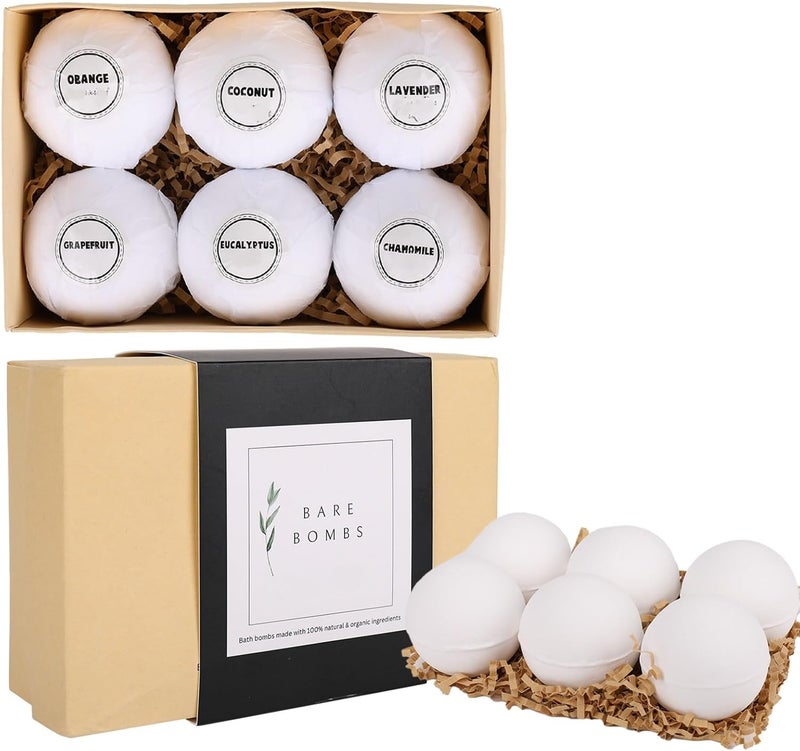 Natural  Organic Bath Bombs with a Variety of Essential Oils Dye and Paraben Free Vegan at Home Spa Extra Large Set of 6
