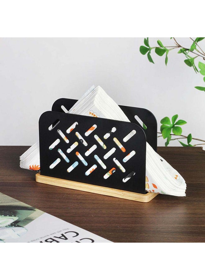DANUBE HOME Atticus Napkin Holder Iron Sheet With Powder Coating Bamboo Base Black  Iron Metal Bamboo Kitchen Tissue Holder For Kitchen & Dining Room 15 X 3 X 10 Hcm - Black  - Image 1