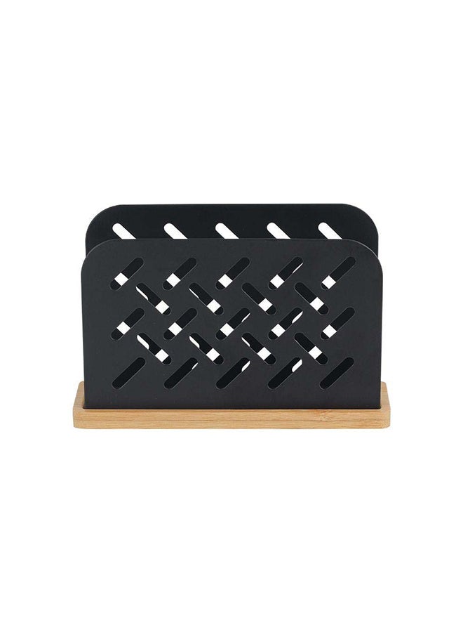 DANUBE HOME Atticus Napkin Holder Iron Sheet With Powder Coating Bamboo Base Black  Iron Metal Bamboo Kitchen Tissue Holder For Kitchen & Dining Room 15 X 3 X 10 Hcm - Black  - Image 2