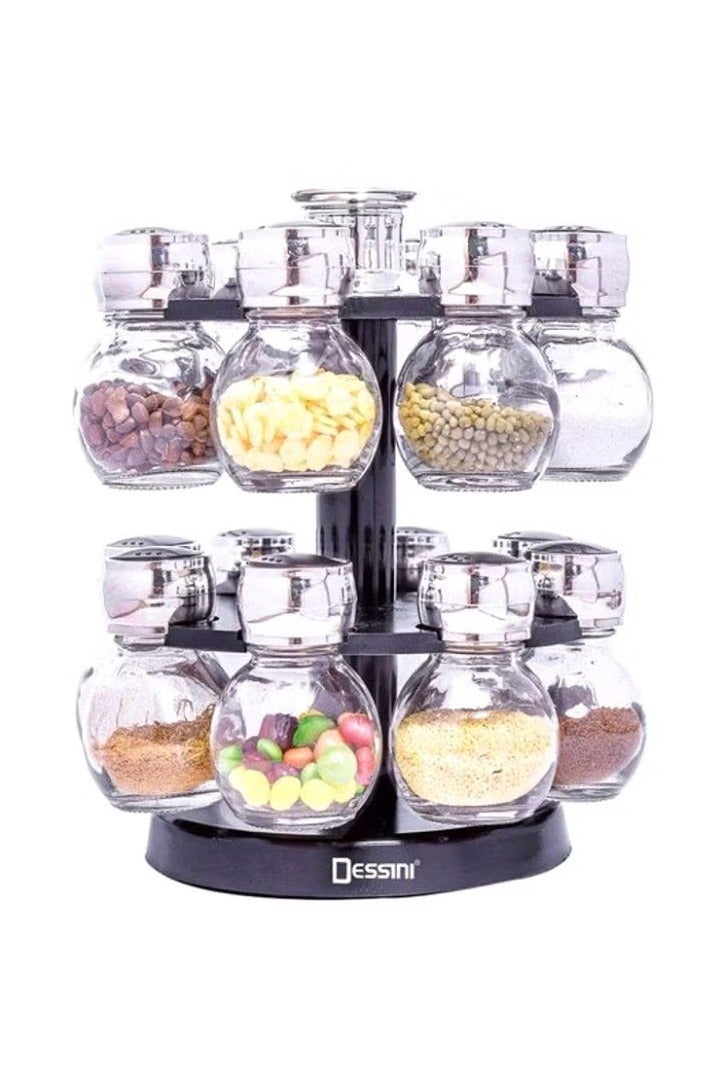ديسيني 16 قطعة برطمان بهارات زجاجي شفاف / فضي 22x22x11 سم