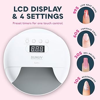 SUNUV UV Led Nail Lamp 48W UV Light for Gel Nails with Double Power Design4 Timer Setting LCD DisplayPainless CuringOverTemperature Protection SUN7 - Image 3