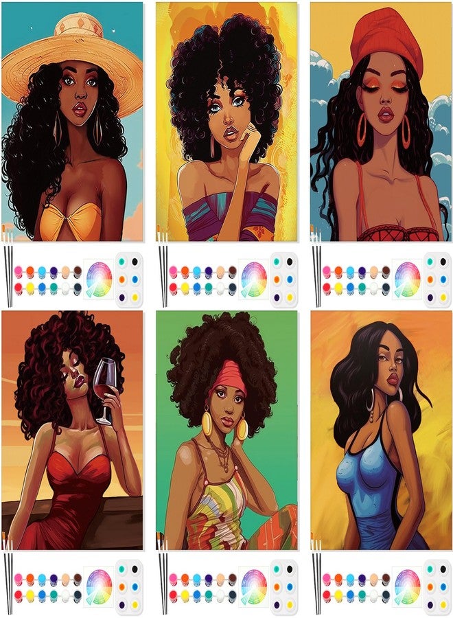 Dinifee 6 Pack Pre Drawn Canvas for Painting Pre Printed Canvas Kit 8 x 10 Inch Stretched Cotton Paint and Sip Set for Adults Couple Party Date Night(Elegant Lady) - Image 1