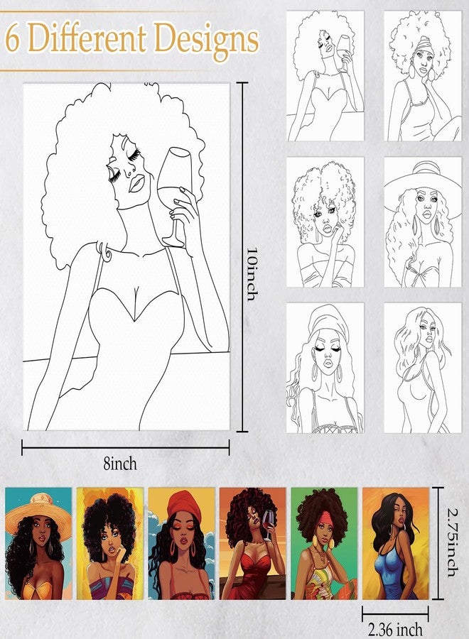 Dinifee 6 Pack Pre Drawn Canvas for Painting Pre Printed Canvas Kit 8 x 10 Inch Stretched Cotton Paint and Sip Set for Adults Couple Party Date Night(Elegant Lady) - Image 3
