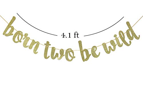 FOZEE Born Two Be Wild Glitter Banner, Two Years Old Banner, 2nd Birthday Party Decor (Gold) - Image 2