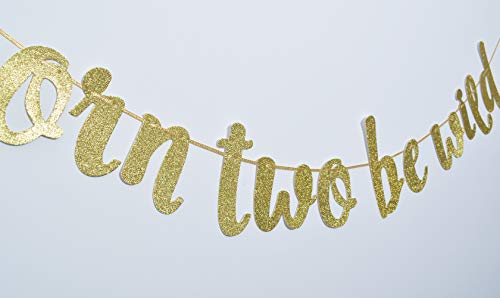 FOZEE Born Two Be Wild Glitter Banner, Two Years Old Banner, 2nd Birthday Party Decor (Gold) - Image 3