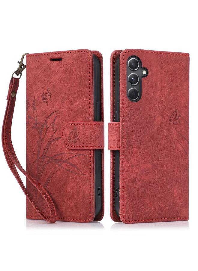 S-TOP Case For Samsung Galaxy A54 5G Orchid Butterfly Embossed Leather Phone Case - Image 1