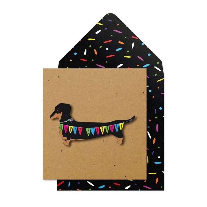 Tache Happy Birthday Greeting Card Blank Inside, Dachshund Dog Design - Image 1