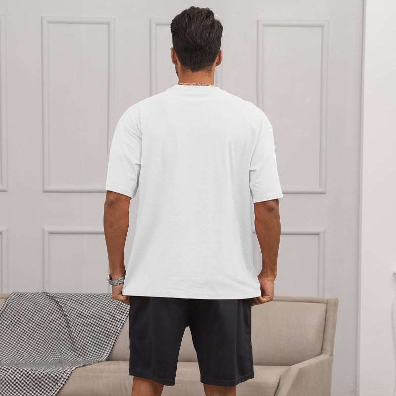 Opomelo Men's Cotton Oversized T-Shirts Workout Short Sleeve Tshirts Crewneck Basic Tee Casual Lightweight Tops White - Image 4