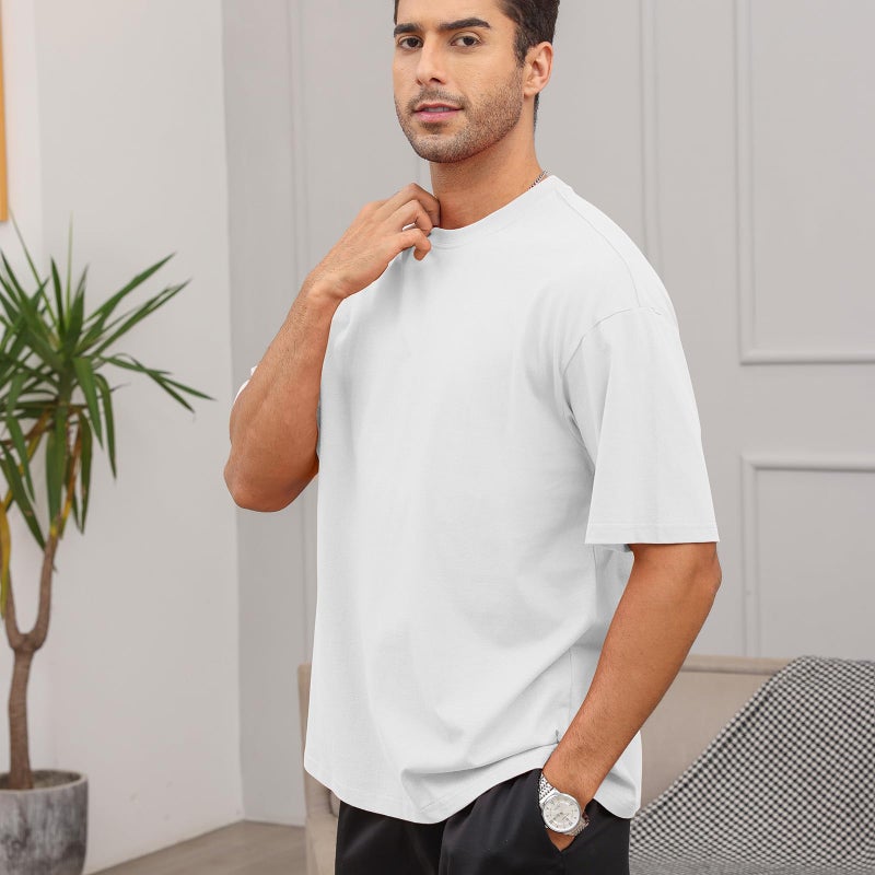 Opomelo Men's Cotton Oversized T-Shirts Workout Short Sleeve Tshirts Crewneck Basic Tee Casual Lightweight Tops White - Image 2