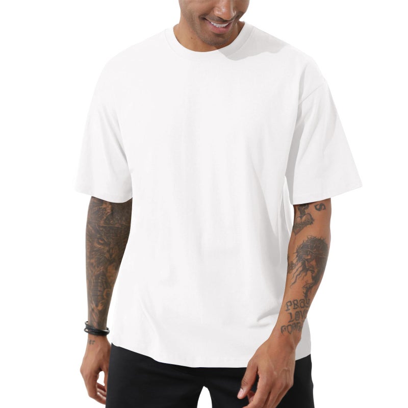 Opomelo Men's Cotton Oversized T-Shirts Workout Short Sleeve Tshirts Crewneck Basic Tee Casual Lightweight Tops White - Image 1